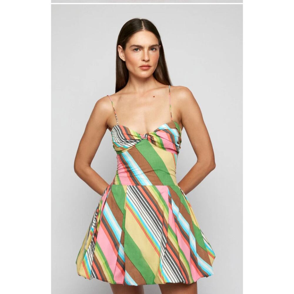 Striped Multi-Color Mini Dress with Twist Bodice